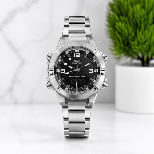 Premium Dual Time Analog Digital Stainless Steel Watch | AK Watches
