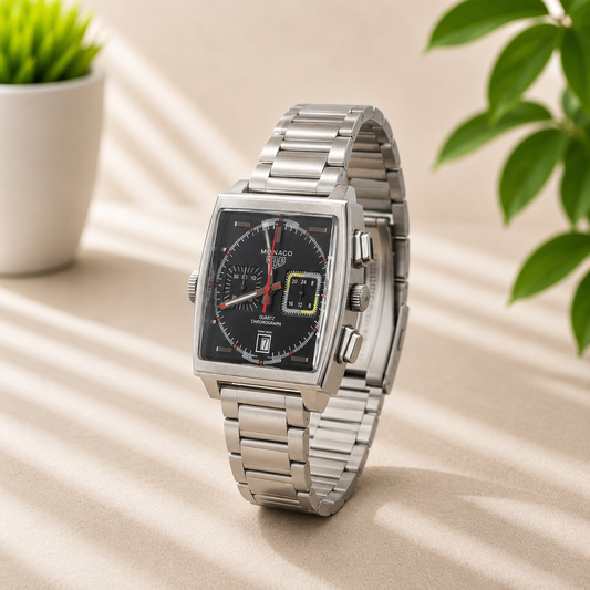 Premium Square Chronograph Stainless Steel Watch | Black Dial | AK Watches