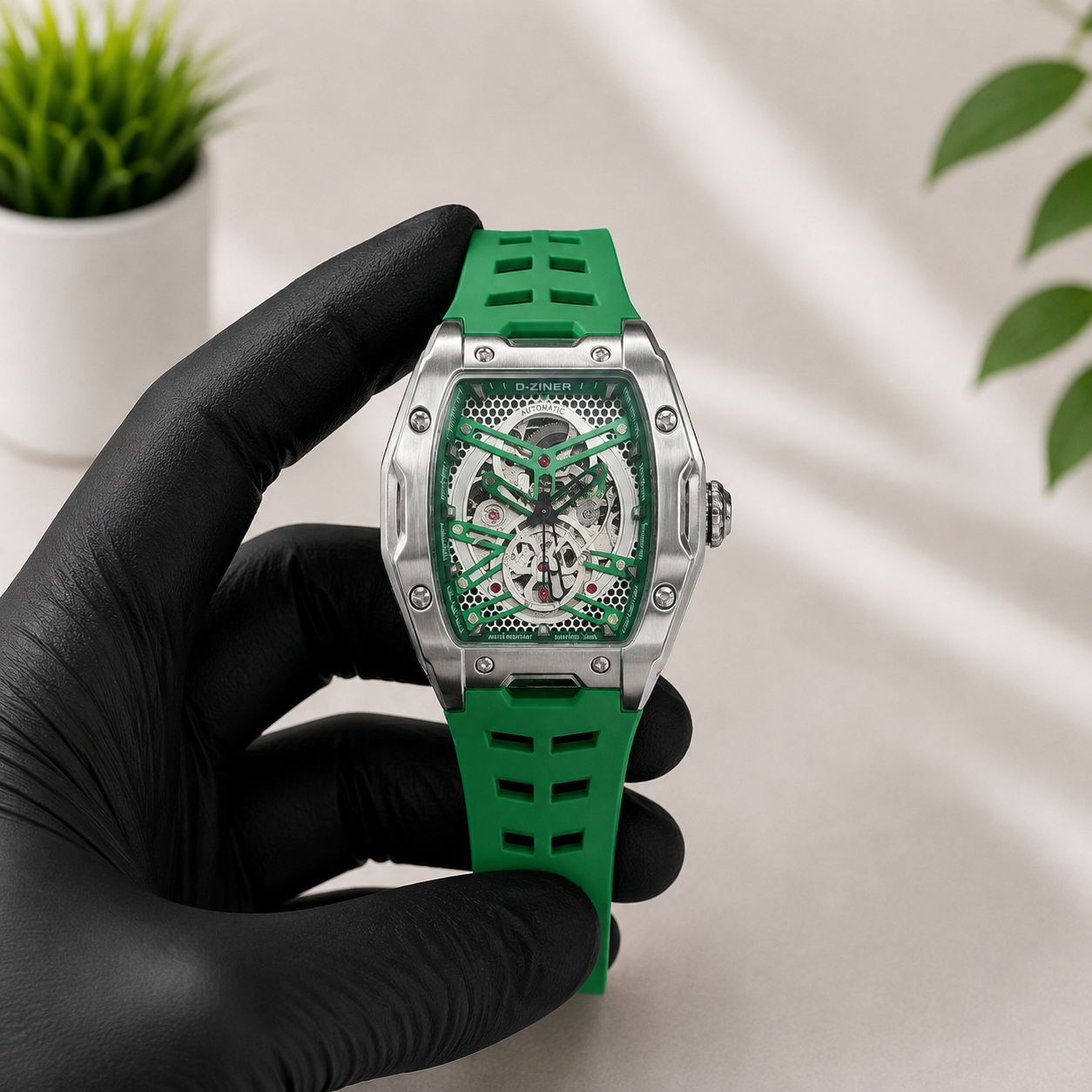 D-ZINER Emerald Green Automatic Skeleton Watch Creative Personality Unique Watch for Men AK Watches Azadi Sale