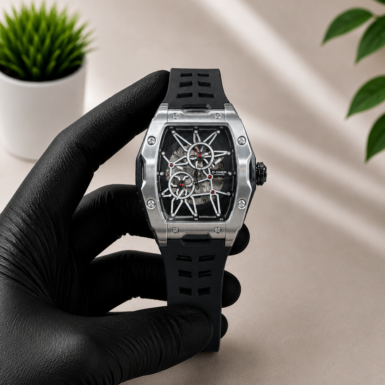 D-ZINER Titan Silver Star Skeleton Automatic Watch Minimalist Personality Premium Watch for Men AK Watches