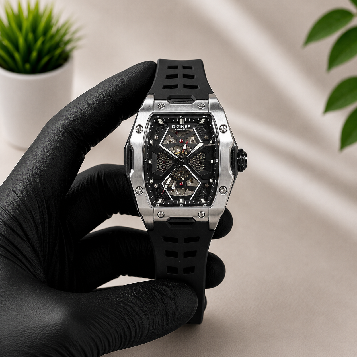 D-ZINER Silver Bullet Black Automatic Tonneau Watch Business Tycoon Personality Premium Watch Pakistan