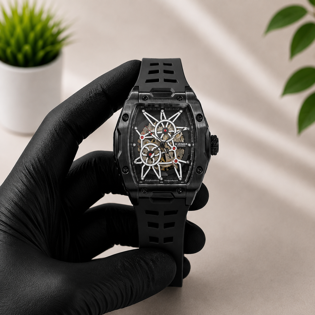  D-ZINER Stealth Black Automatic Skeleton Watch Leader Personality Minimalist Watch for Men Pakistan