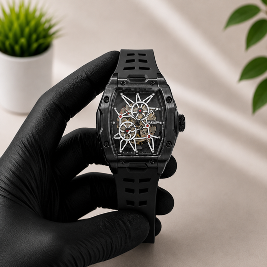  D-ZINER Stealth Black Automatic Skeleton Watch Leader Personality Minimalist Watch for Men Pakistan