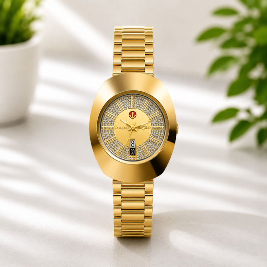 Premium gold diamond dial watch for men with luxury finish.
