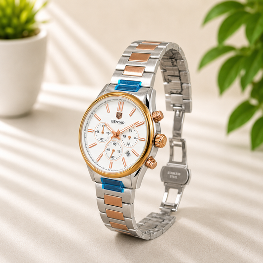 Luxury Two-Tone Chronograph White Dial Watch | AK Watches