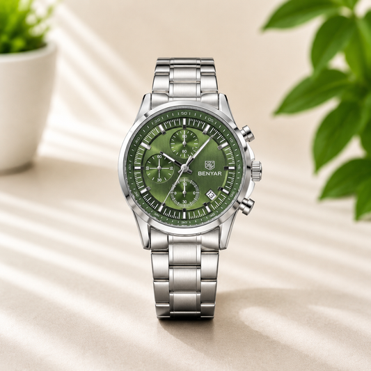 Premium Green & White Dial Chronograph Stainless Steel Watch With Premuim box  | AK Watches