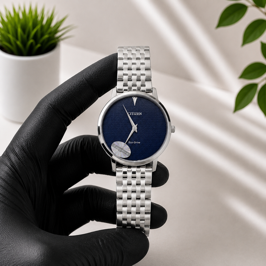 Premium Blue Textured Dial Stainless Steel Men's Watch Front View