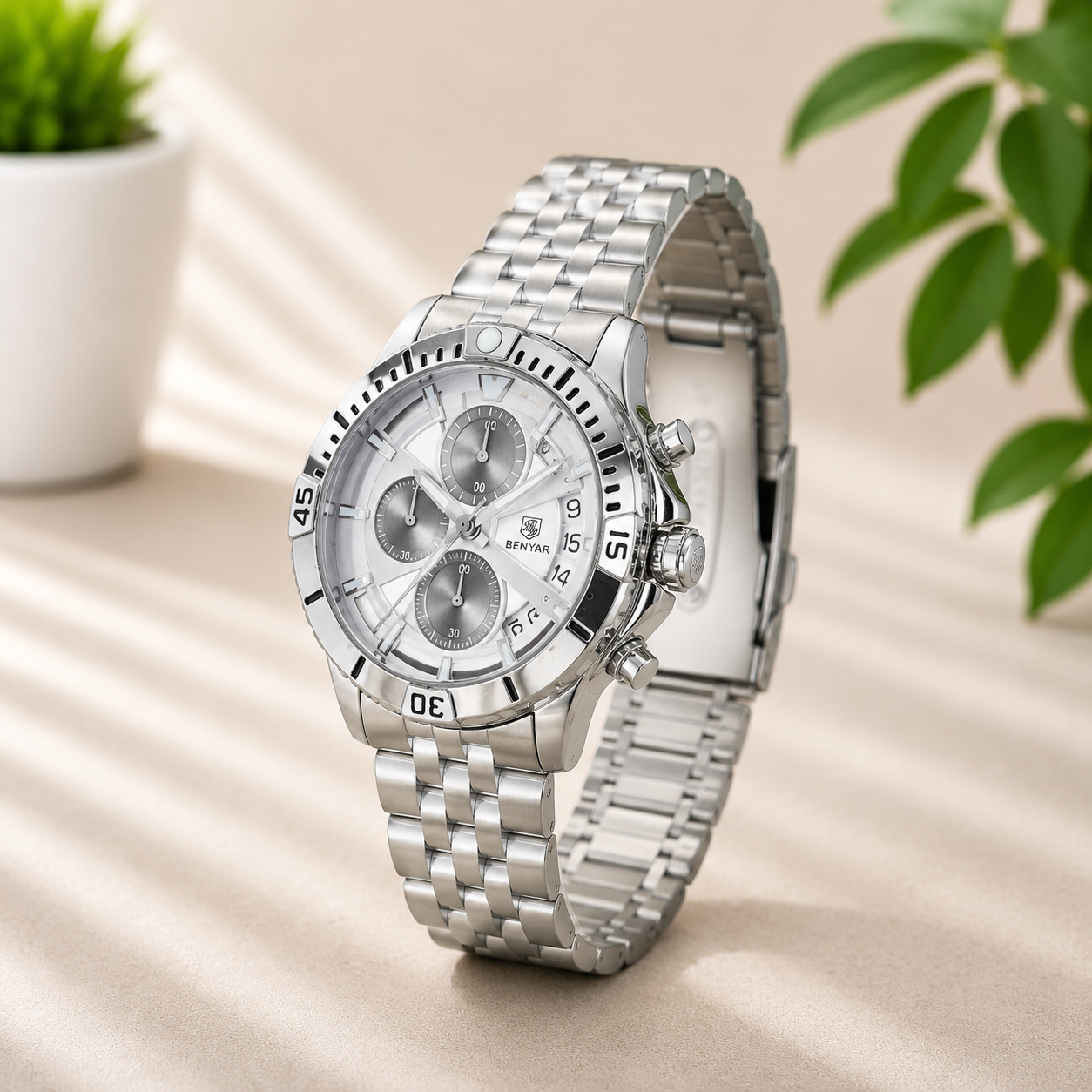 Premium Green & White Dial Chronograph Stainless Steel Watch With Premuim box  | AK Watches